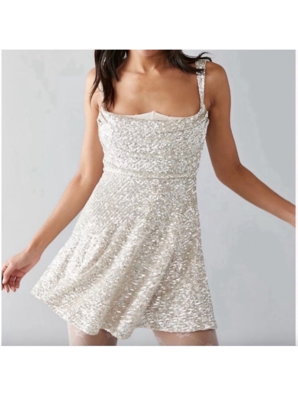 For Love & Lemons Candice Mini Dress in Silver size small - Picture 2 of 8
